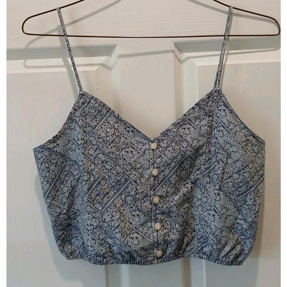 American Eagle Floral Crop Tank Top Blue White Womens Size Med Cottage Peasant - Picture 1 of 10